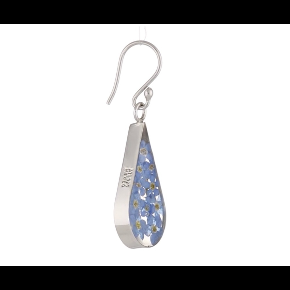 Sterling Silver Pressed Flower Teardrop Earrings - Picture 2 of 3